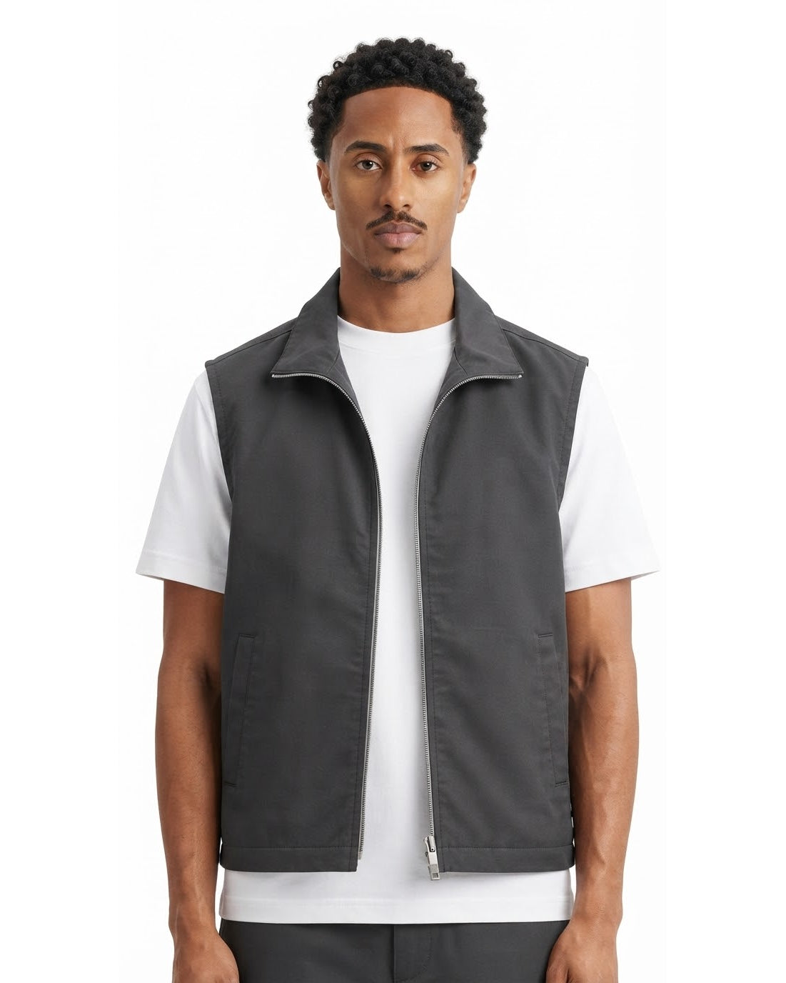 Gilet Sans Manches Zippé Gris Anthracite