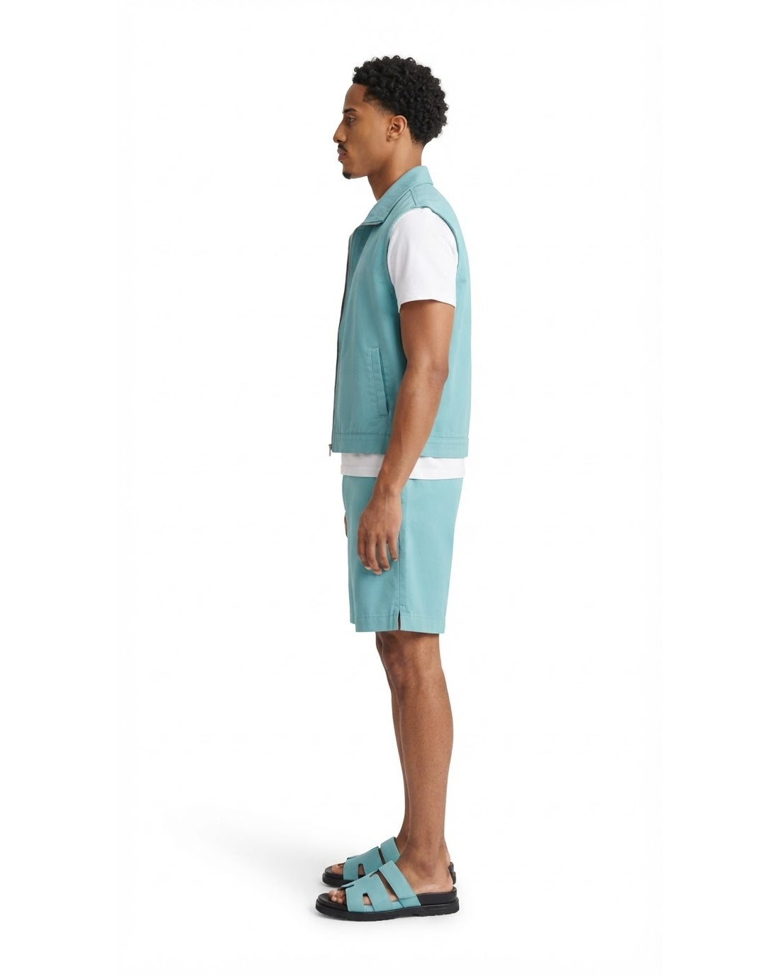Ensemble Gilet Sans Manches Turquoise & Short Turquoise + Sandales