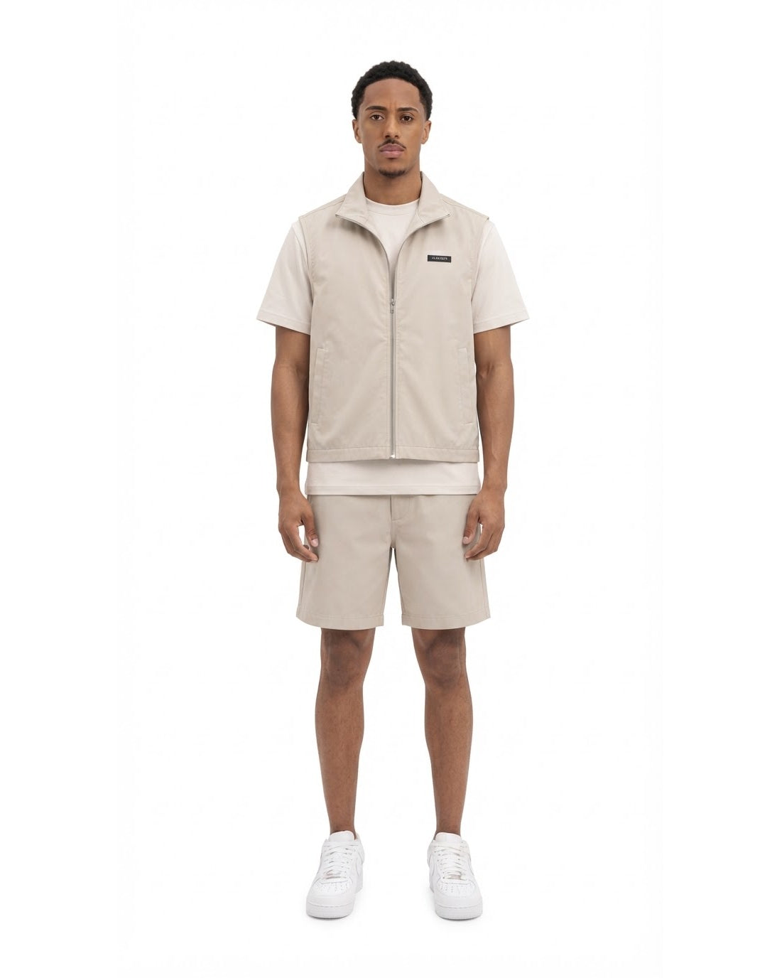Ensemble Chemise Zippée Manches Courtes Beige & Short Beige
