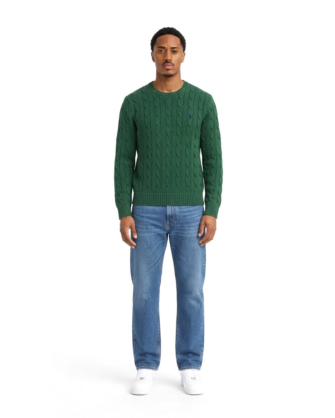 Ensemble Pull Torsadé Vert & Jean Bleu