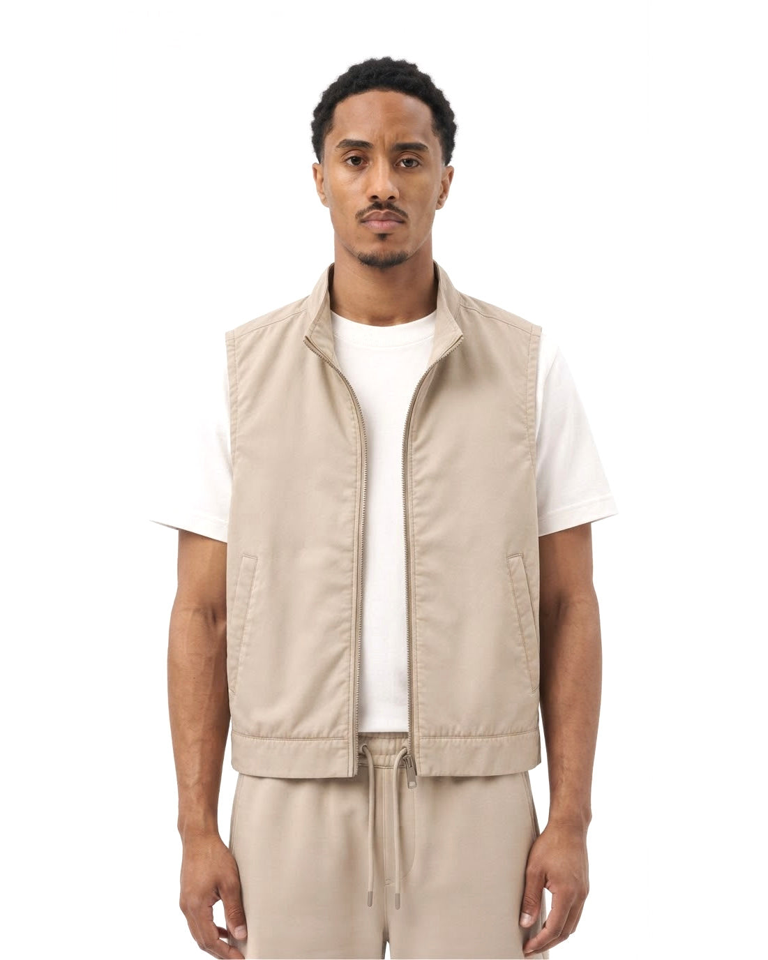 Gilet Sans Manches Zippé Beige
