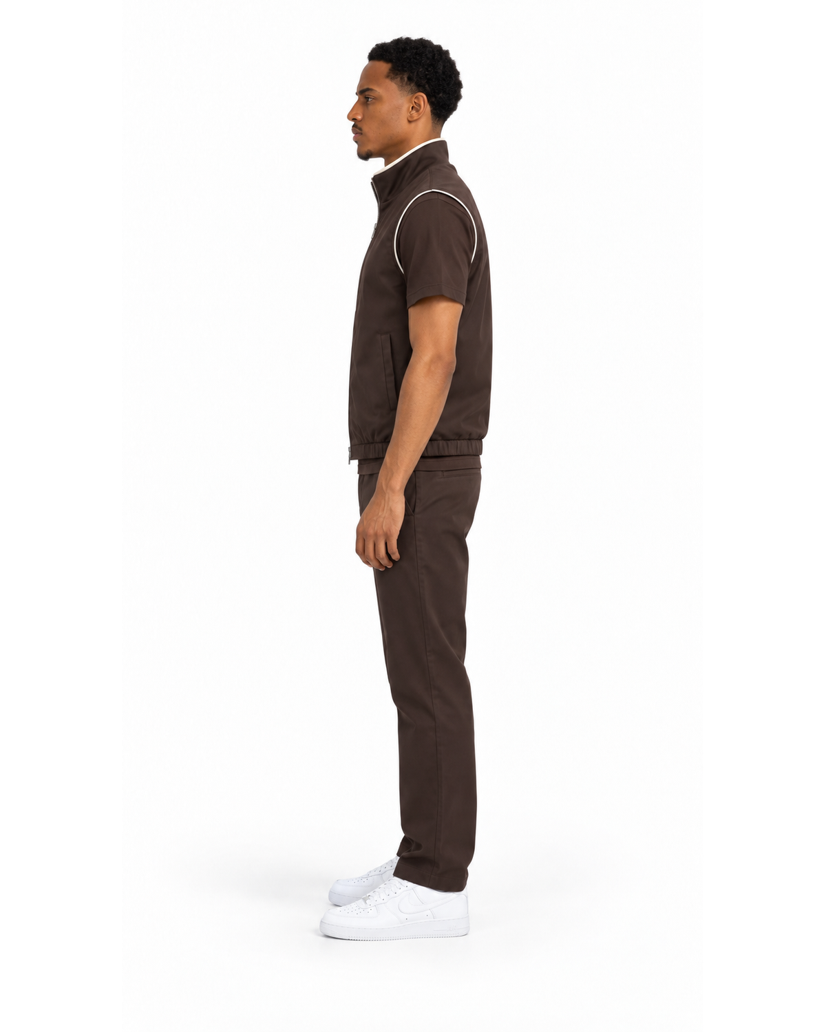 Ensemble Chemise Zippée Manches Courtes Marron & Pantalon Marron