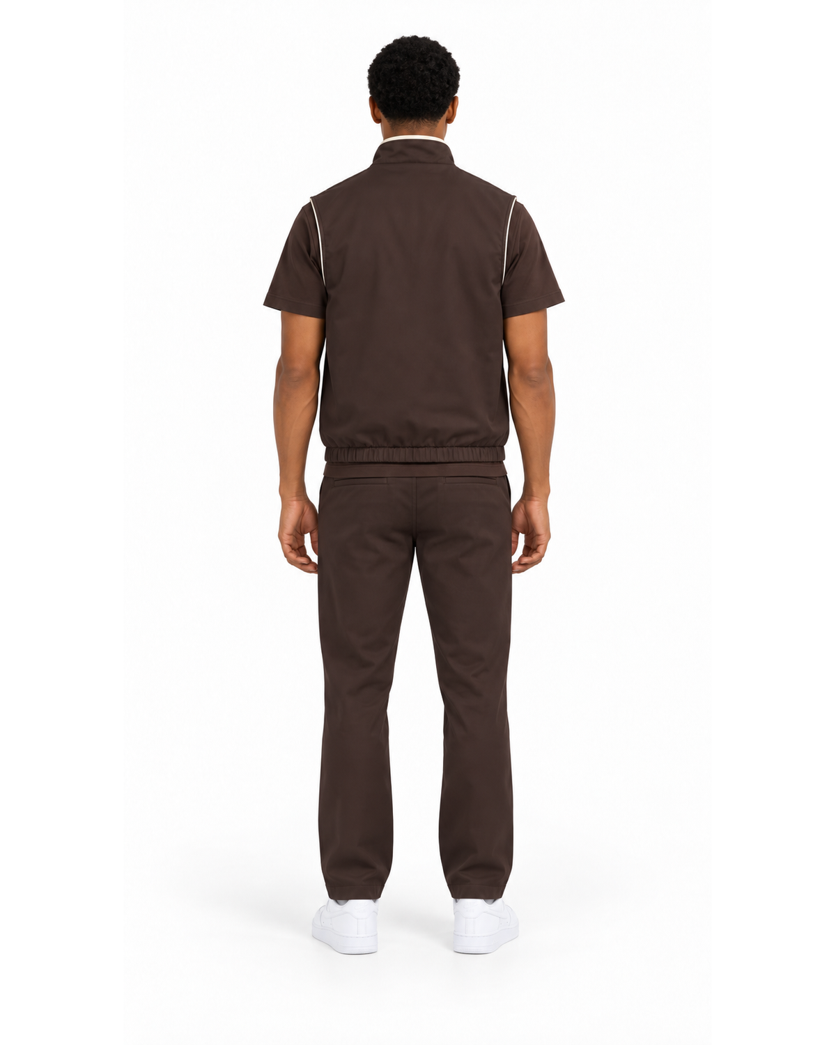 Ensemble Chemise Zippée Manches Courtes Marron & Pantalon Marron